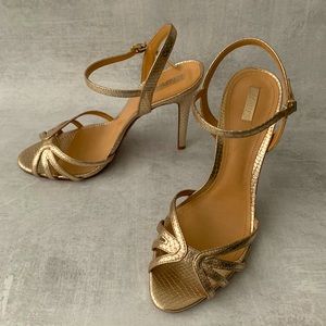 Schutz Gold Strappy Vintage Style Stilletos